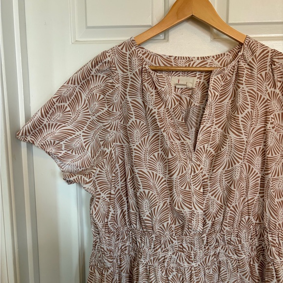 Anthropologie The Somerset Maxi Dress Print Smocked Brown Ivory Sand 2X - Picture 12 of 13